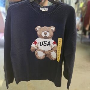 Mighty Fine Navy Blue Teddy Bear Sweater